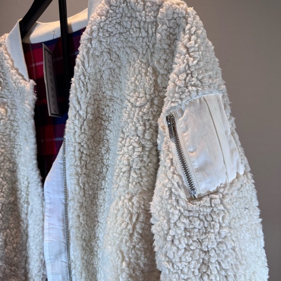 Reversible Sherpa/Plaid Bomber Jacket - Red/Blue/White and Sherpa. Size- XS - Picture 12 of 13